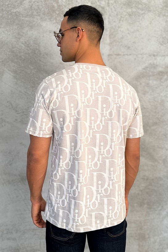 Бежевая мужская футболка Dior All-over Logo