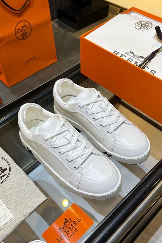 Женские кожаные кроссовки Hermes Premium - White