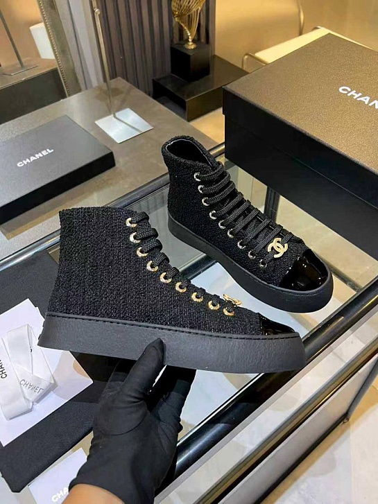 Женские комбинированные кроссовки Chanel High Top premium