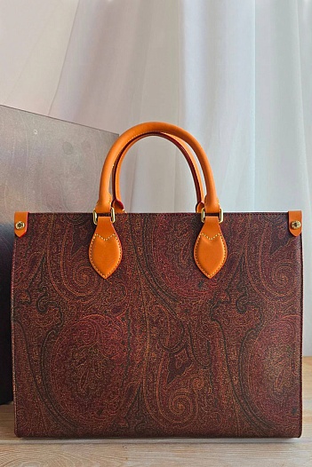 Кожаная сумка Etro с узором пейсли 35x27 см   