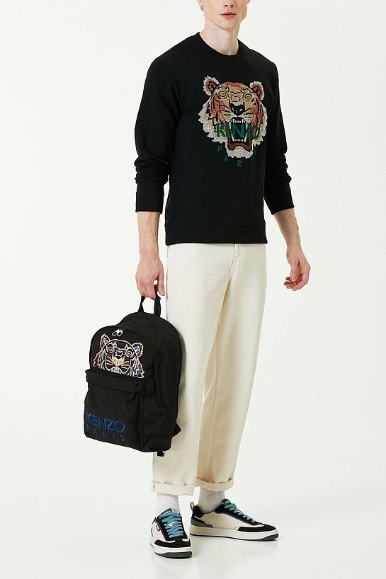 Чёрный свитшот Kenzo Tiger logo-embroidered drawstring
