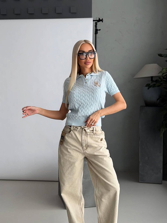 Женское поло Роlо Ralрh Lаurеn logo-embroidered premium - Blue