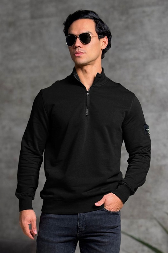 Мужская чёрная кофта с патчем на плече Stone Island Zip Neck