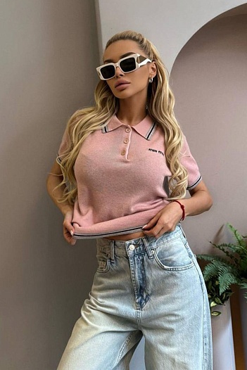 Женское поло розового цвета MIU MIU   