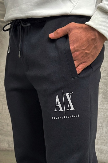 Чёрные спортивные штаны Armani Exchange white embroidery   