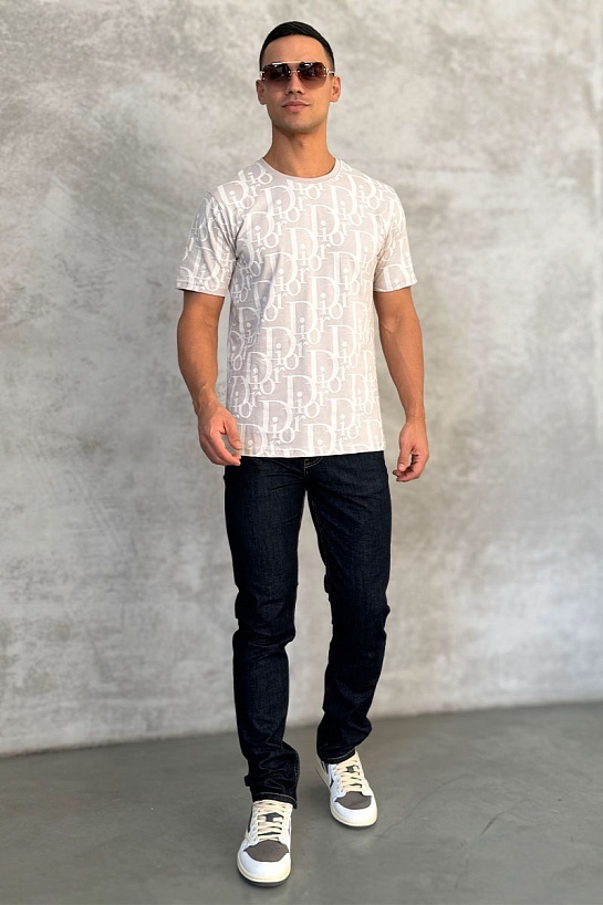 Бежевая мужская футболка Dior All-over Logo