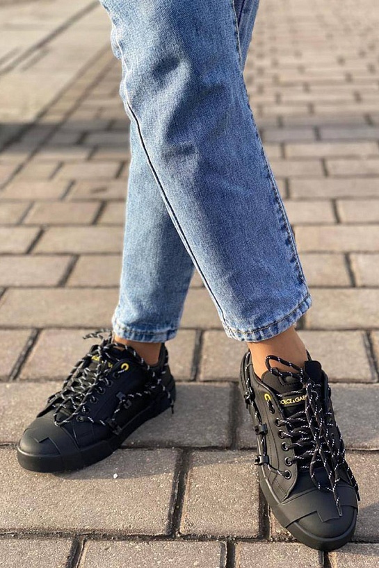 Женские кожаные кроссовки Dolce & Gabbana чёрного цвета