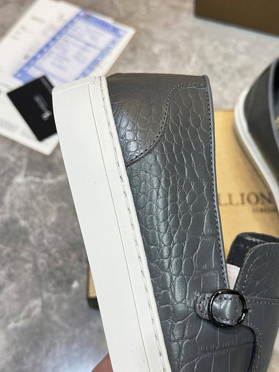 Мужские кожаные лоферы Billionaire серого цвета