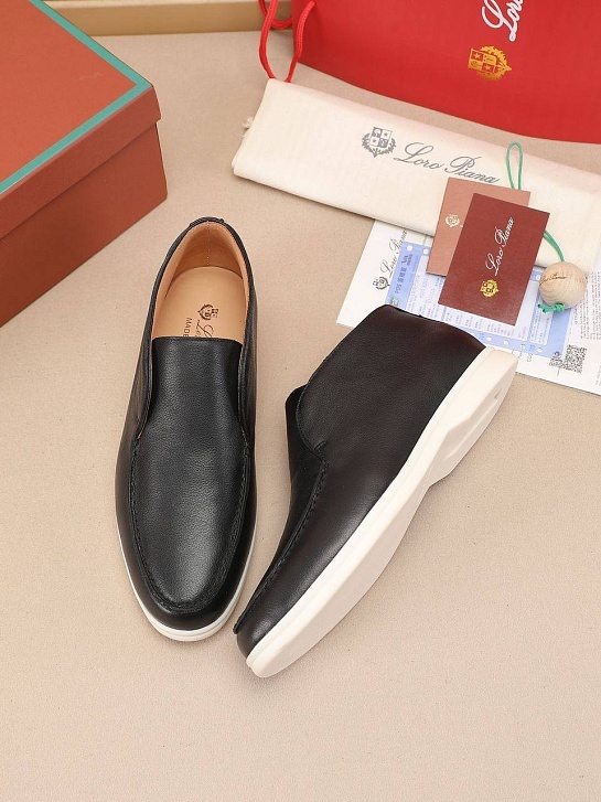 Кожаные лоферы с меховой стелькой Loro Piana Open Walk - Black