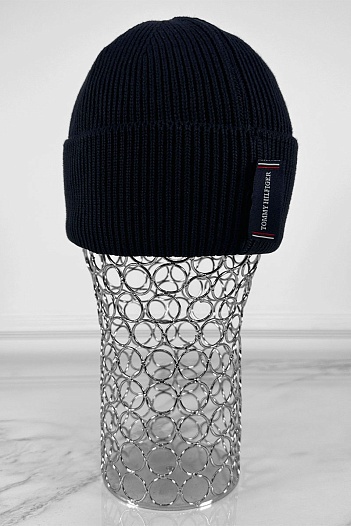 Мужская тёмно-синяя шапка Tommy Hilfiger logo-patch   