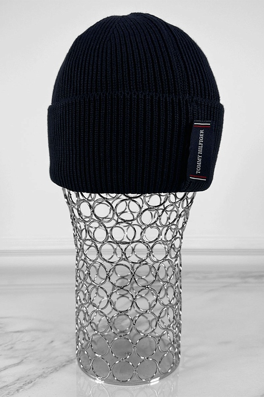Мужская тёмно-синяя шапка Tommy Hilfiger logo-patch