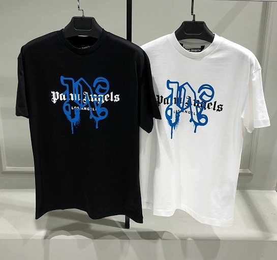 Чёрная футболка Palm Angels Los Angeles monogram spray