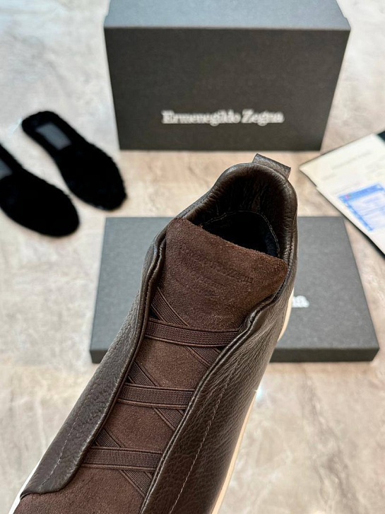 Кроссовки с мехом Ermenegildo Zegna Triple Stitch - Brown