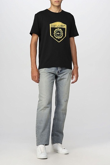 Мужская чёрная футболка Saint Laurent Paris logo-print   