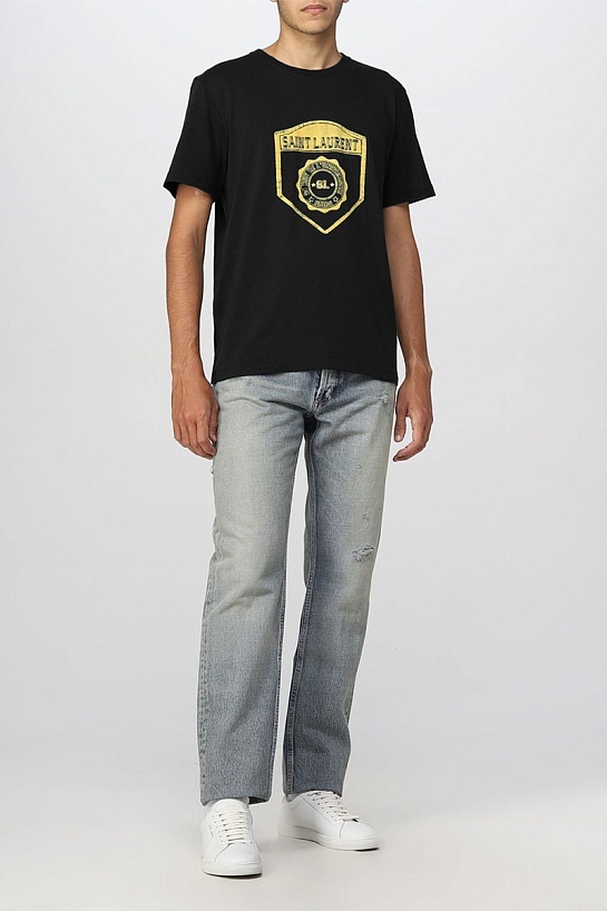 Мужская чёрная футболка Saint Laurent Paris logo-print