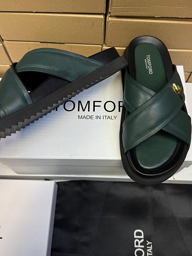Кожаные шлёпанцы Tom Ford Preston - Green   