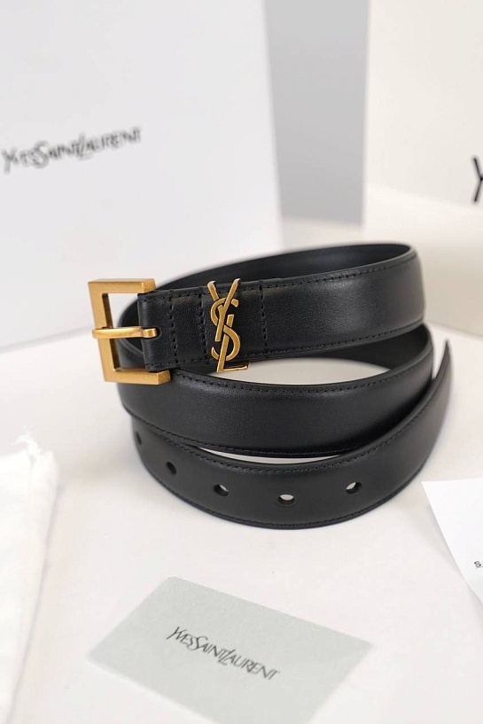 Кожаный ремень Yves Saint Laurent Cassandre (ширина 3 см, длина 80 / 85 см)