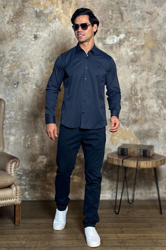 Мужская рубашка Loro Piana тёмно-синего цвета