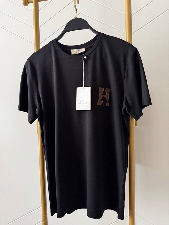 Женская чёрная футболка Hermes premium
