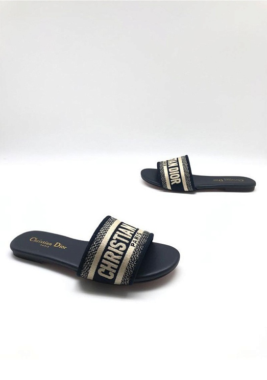 Женские шлепанцы Dior Dway Slide Embroidered Cotton