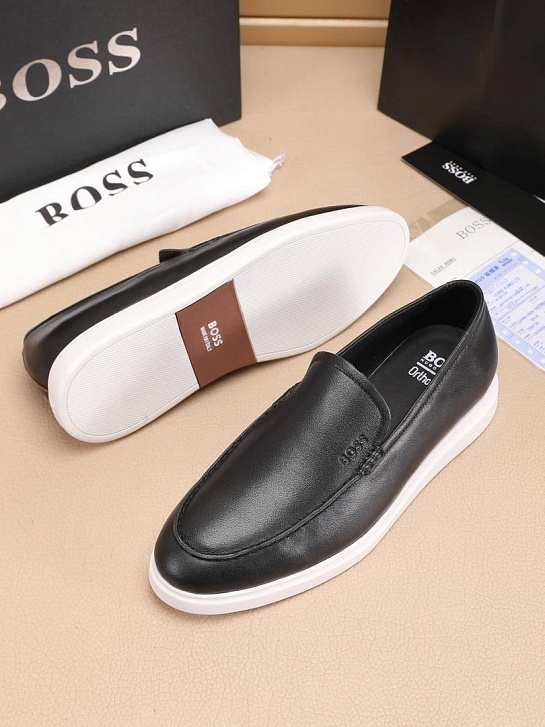 Кожаные лоферы Hugo Boss embossed logo - Black / White