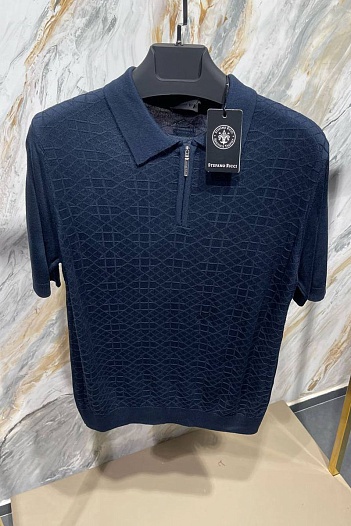 Мужское поло Stefano Ricci zip neck - Navy   