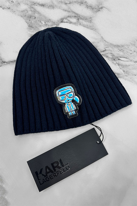 Мужская шапка тёмно-синего цвета Karl Lagerfeld logo-patch