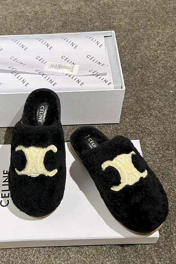 Женские меховые шлёпанцы Celine Triomphe premium   