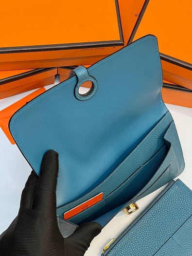 Кожаный кошелёк Hermes Dogon Duo - Blue 19.5x12 см   