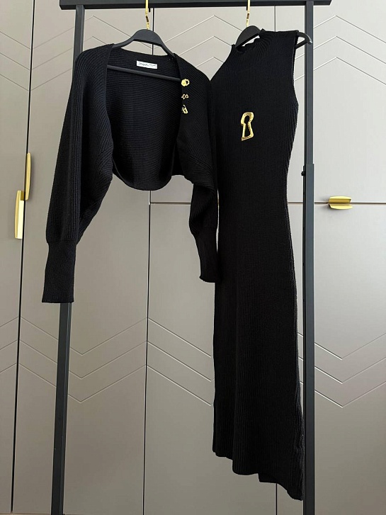 Женское трикотажное платье двойка Schiaparelli чёрного цвета