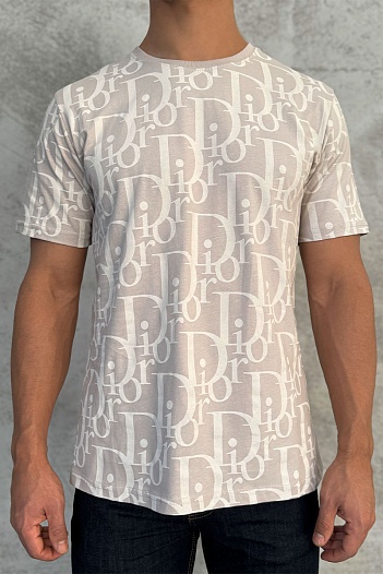 Бежевая мужская футболка Dior All-over Logo   
