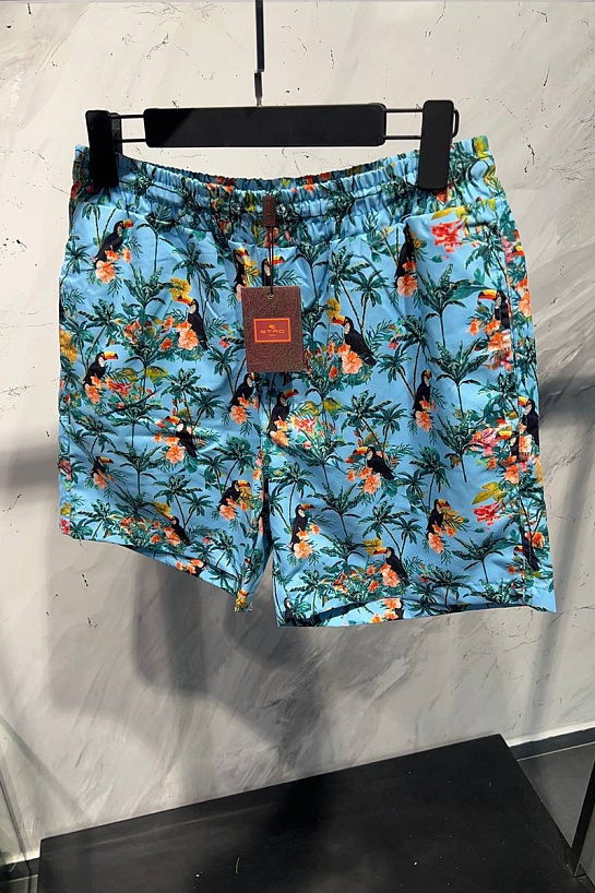 Мужские голубые шорты Etro floral-pattern