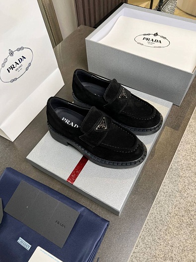 Женские замшевые лоферы Prada Premium - Black   