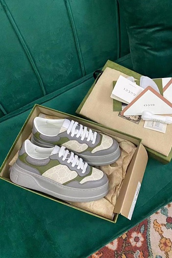 Мужские кожаные кроссовки Gucci - Grey   