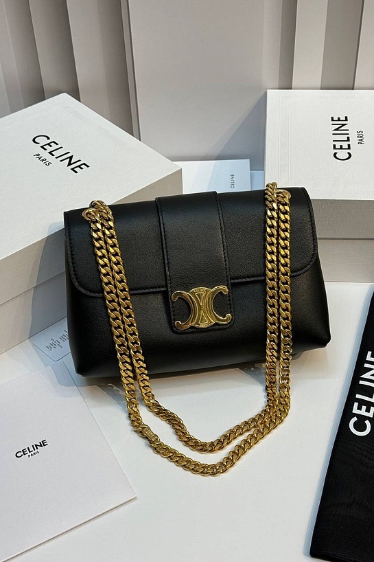 Женская сумка Celine Victorire Medium Premium 21x12x7 см - Black / Gold