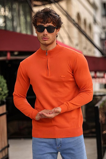 Мужской оранжевый джемпер Lacoste Zip Neck   