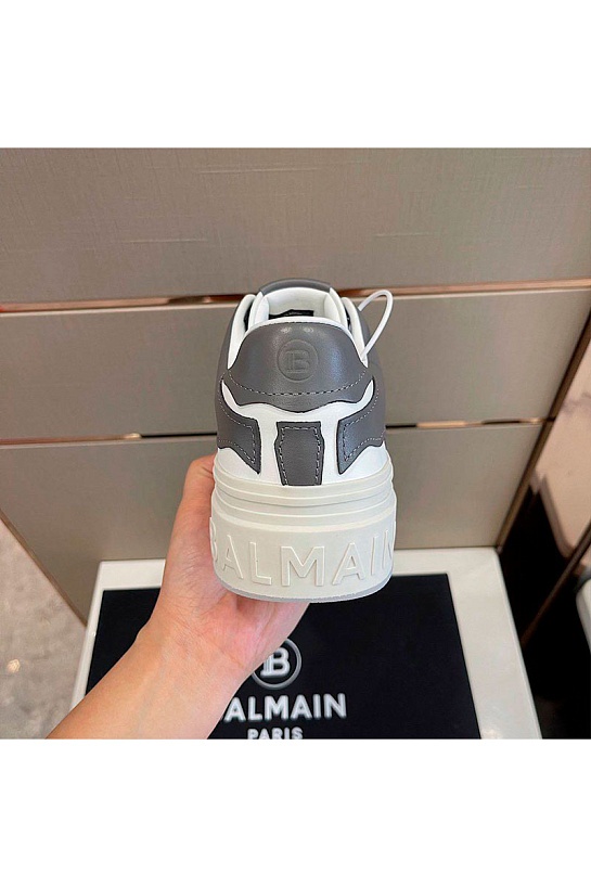 Серые кожаные кроссовки Balmain