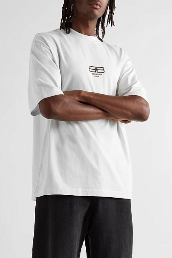 Белая оверсайз футболка Balenciaga BB Paris   