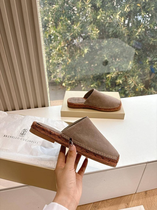 Женские замшевые шлёпанцы Brunello Cucinelli Premium - Brown