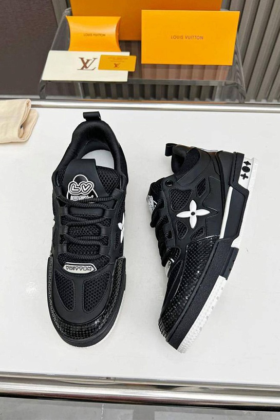 Кожаные кроссовки Louis Vuitton Skate Monogram Flower - Black