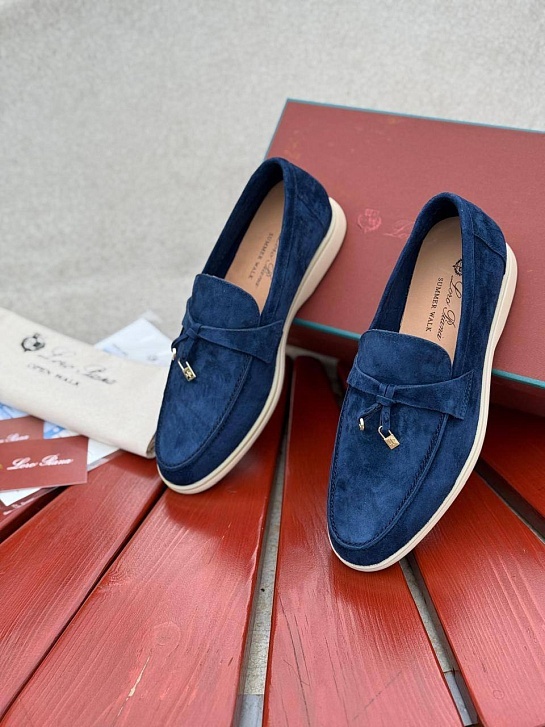 Женские замшевые лоферы Loro Piana Open Walk - Navy