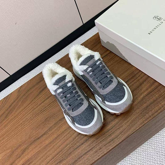 Женские замшевые кроссовки с мехом Brunello Cucinelli premium   