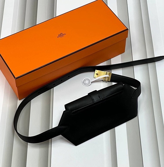 Кожаный ремень Hermes Elan Pocket 24x12 см - Black / Gold
