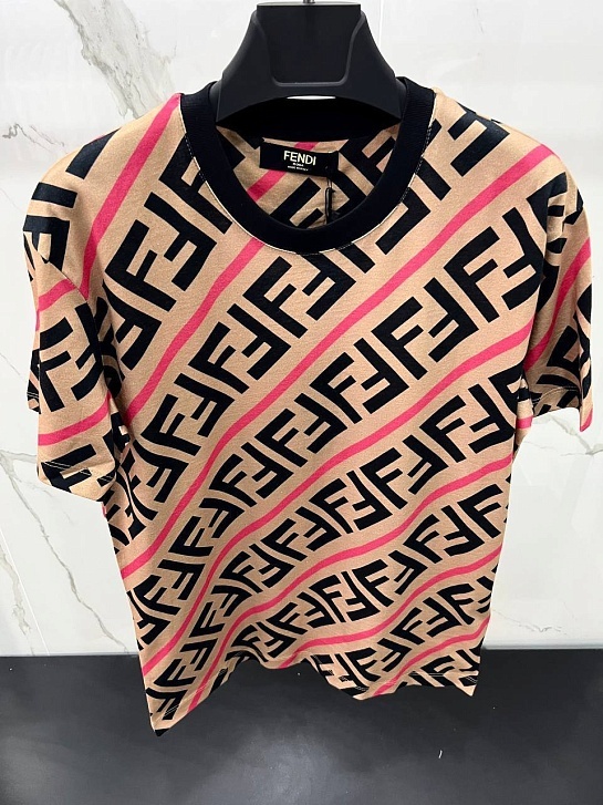 Мужская футболка Fendi Double F - Brown