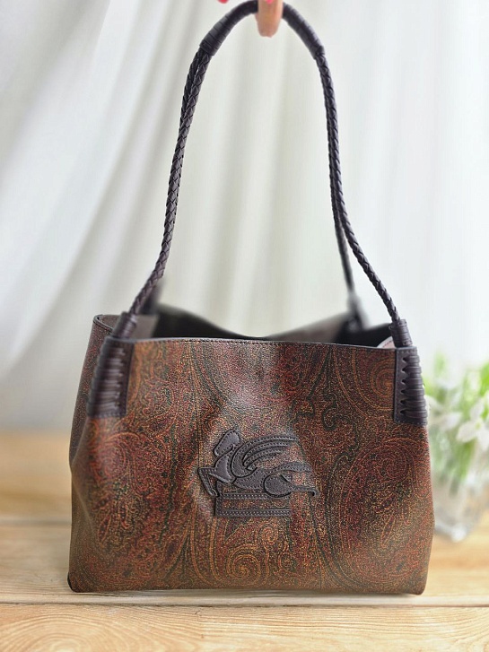 Кожаная сумка Etro с узором пейсли 38x23 см