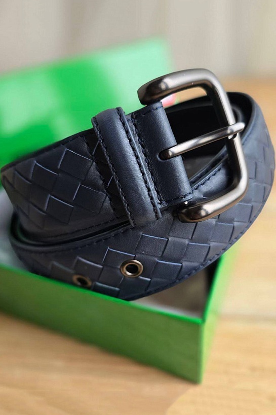 Кожаный синий ремень Bottega Veneta - длина 100 / 105 см