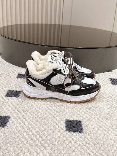 Женские кожаные кроссовки с мехом MIU MIU premium   