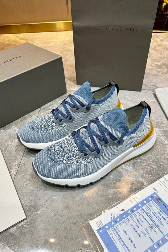 Текстильные кроссовки Brunello Cucinelli голубого цвета