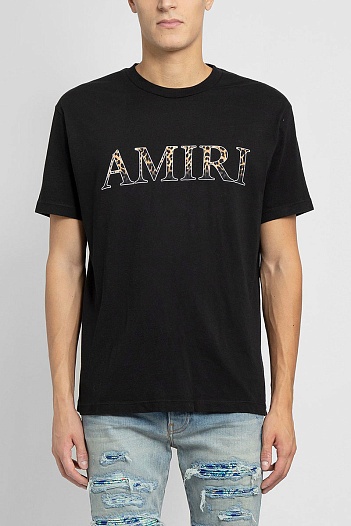 Чёрная оверсайз футболка Amiri leopard-print   