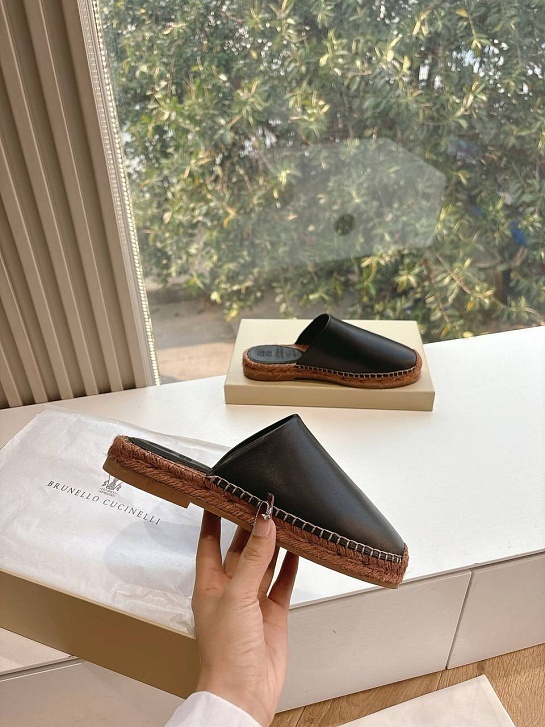 Женские кожаные шлёпанцы Brunello Cucinelli Premium - Black